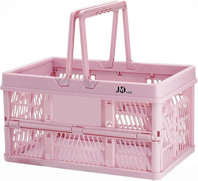 20 Liter Folding Storage Basket, Collapsible Plastic Folding Box, Storage Crates for Home, Office, Garage (Pink)