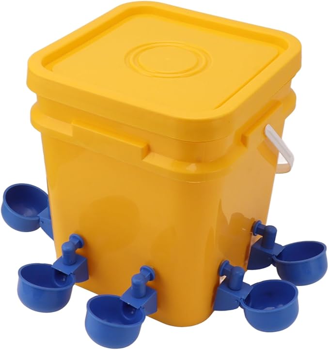 High Capacity Automatic Chicken Waterer Bowl with 12L Handheld Bucket Gravity Watering System for Quail, Easy Installation - Durable Plastic (Bucket + Blue Bird Bowl + Black Screws)
