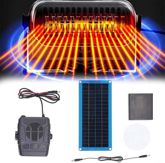 Solar Heater for Chicken Coop, 30W Solar Powered Heater with Overheat Protection, Ideal for Drying Heating Pet House Warm Wind Gear (Black)