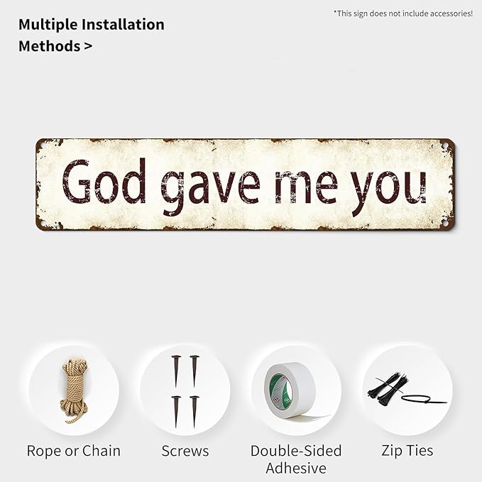God Gave Me You Tin Sign 4x16 Inch - Vintage Religious Wall Decor for Home, Church, Farmhouse - Rustproof Christian Gift for Wedding, Anniversary - Inspirational Scripture Metal Art (Antique Finish)