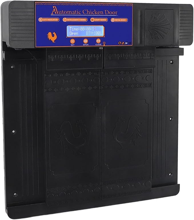 Solar Automatic Chicken Coop Door, Double Open Type Remote Control Timing Poultry Door, Light Sensing Solar Powered Chicken Coop Opener with Anti Pinch Safety for Duck Goose Farm, (Black)