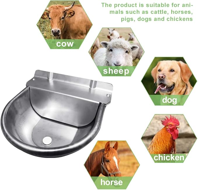 Automatic Horse Waterer Large Livestock Water Bowl 1.35Gal Stainless Steel Trough for Cattle Cow Pig Sheep Pet Dog