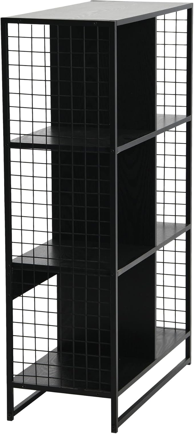 Household Essentials Trellis Open Storage Bookshelf with 6 Cube Compartments Black Oak Wood Grain and Black Metal
