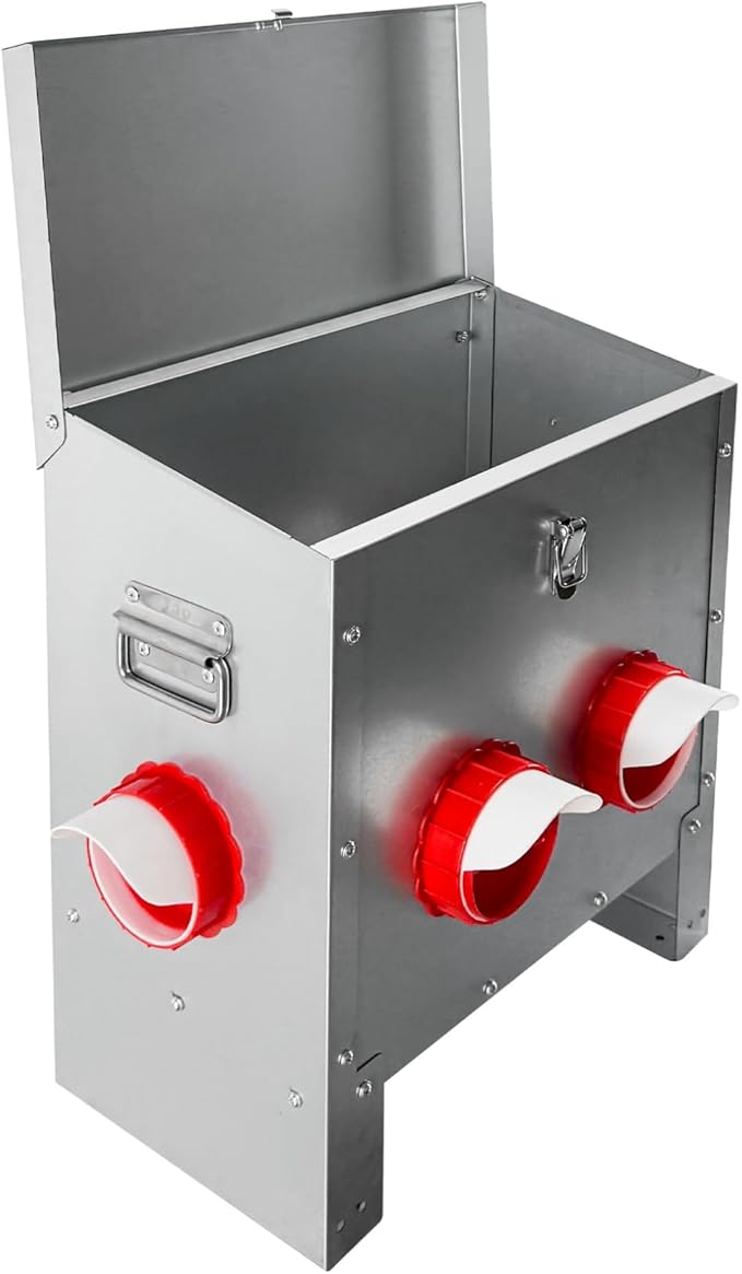 Automatic Chicken Feeder 25LB Large Capacity Poultry Feeders with 4 No Waste Feeding Ports Galvanized Metal Feeder Box with Locking Lid and Handles for Outdoor