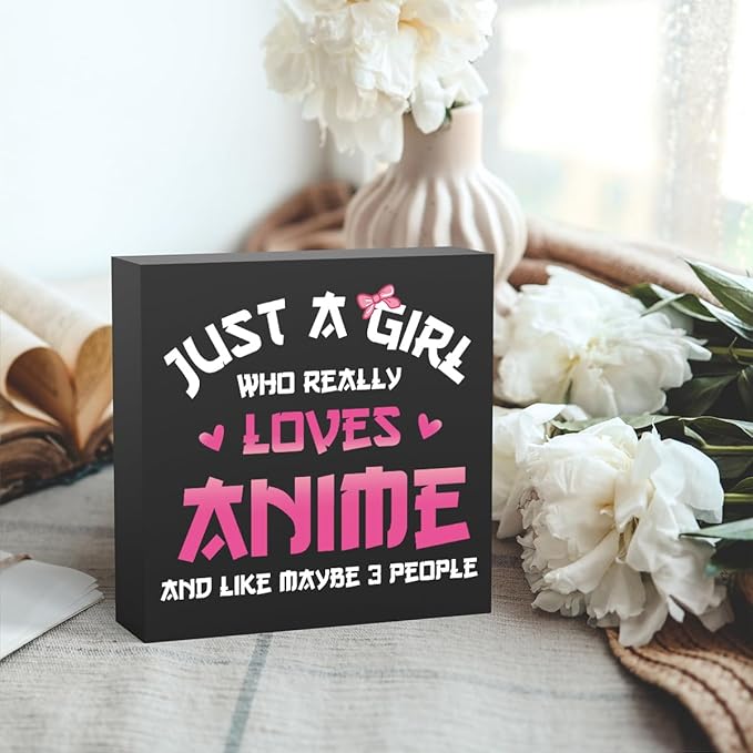 Anime Room Decor Anime Gifts for Girls Teen Girl Bedroom Decor Anime Party Decorations Anime Birthday Decor Just a Girl Who Really Loves Anime, Wooden Box Decor for Home Bedroom Living Room Office