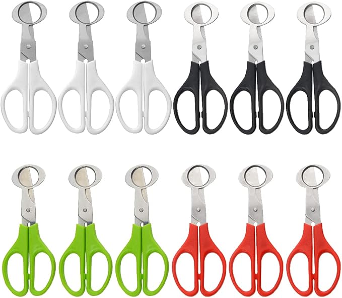 12Pack Stainless Steel Quail Egg Cutter - Scissors for Pigeon Eggs, Opener, Cracker - Four Colors