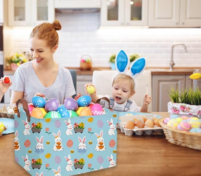 Rectangular Easter Basket Kids Gift Baskets Empty Baby Basket for Boys and GirlsToy Storage Bins Organizer Bin Box Cute Room Decor for Home(Blue easter)