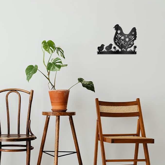 WADORN Metal Farmhouse Hen Wall Art Decor, Farmhouse Chicken Coop Metal Wall Art Hanging Decor Signs for Home Chicken Wall Sculpture Statues Decor for Dining room Porch Bedroom, 10.9x11.81 Inch, Hen