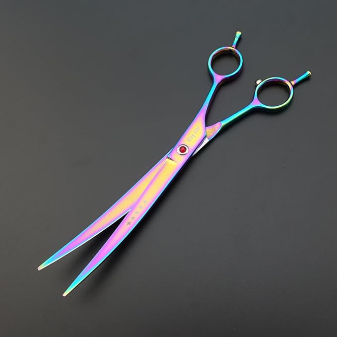 KINGSTAR 8.0in. Professional Pet Grooming Scissors Set,Titatium Plated Straight & Thinning & Curved Scissors Set with Comb,Dog Grooming,A563