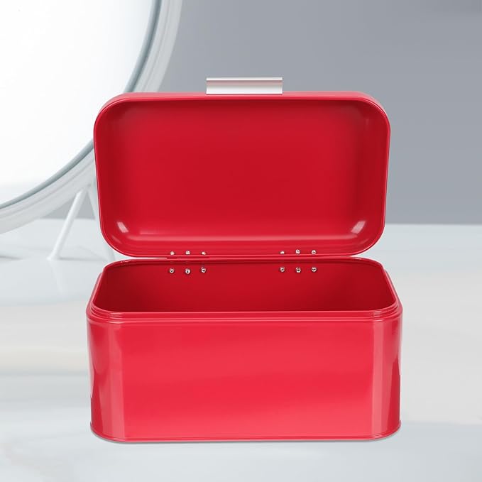Vintage Metal Bread Box Iron Bread Storage Container Red Kitchen Countertop Snack and Grain Holder Retro Food Storage Bin