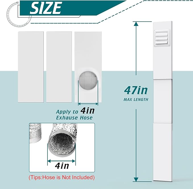 Daisypower Dryer Vent Window Kit, Adjustable Window Vent Kit with Outdoor Dryer Vent Cover,4 Inch Hood for Exhaust Ventilation