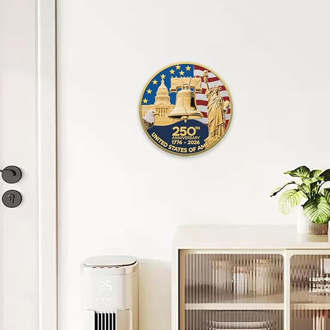2026 United States 250th Anniversary Round Metal Sign, Home Decor Metal Wall Signs 250th Anniversary USA, 250 Patriotic American Flag Decorative Signs, Gift for US Citizens, Hanging Wall Decor