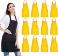 NOBONDO 12 Pack Bib Apron - Unisex Black Apron Bulk with 2 Roomy Pockets Machine Washable for Kitchen Crafting BBQ Drawing