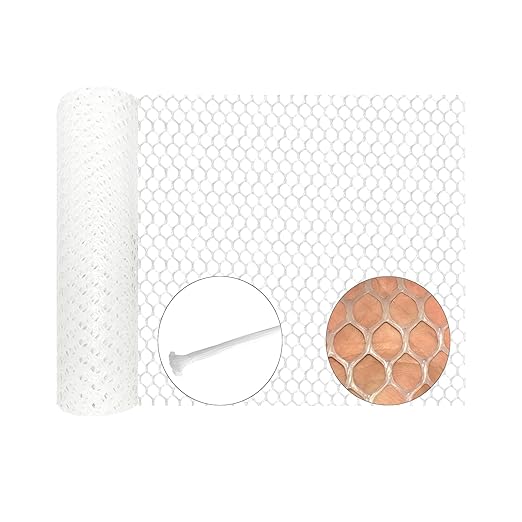 KYHSOM White Plastic Chicken Wire Fence Mesh,Plastic Wire Mesh Fence Roll 7.87IN x5.91FT - Plastic Wire Mesh Fence with 25 Straps Suitable for Garden Guardrails, Poultry, and Rabbits