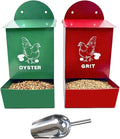 2 Pack Chicken Feeder,Large Capacity Oyster Shell Feeder with Lid,Metal Chicken Grit and Oyster Shell Feeder with 1 Scoop,Heavy-Duty Chicken Coop Accessories Rust Proof