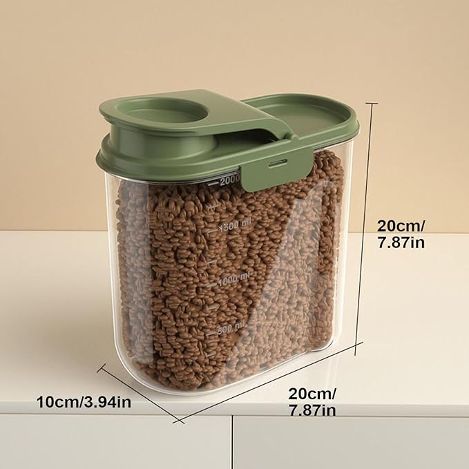 Pet Food Container - 2L Animal Food Storage Containers | Visible Grain Dispenser Large Capacity Anti-moisture Dust-proof for Kitchen Pantry Garage Barn Farm