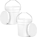 5-Gallon White Bucket Pail Container with Lid | Food Grade | Heavy-Duty Extra Durable | Metal Handles with Plastic Grip for Easy Carrying | Multi-Use | Easy Stack and Store | BPA Free -2 Pack
