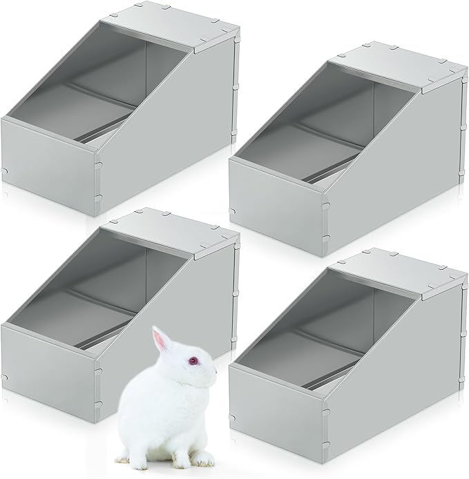 Maxcheck 4 Pcs Galvanized Metal Rabbit Nesting Box Small Animal Nest with Removable Acrylic Floor Durable Easy to Clean for Indoor Outdoor Use Rabbit Supplies (20 * 14 * 12 Inch)