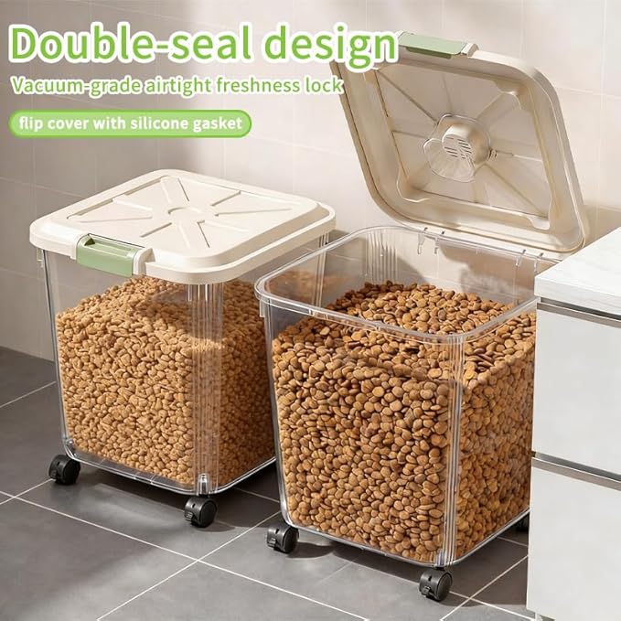 RPZ Large Capacity Pet Food Storage Container with Wheels, Airtight Dog Cat Food Storage Bin for Kitchen Pantry, 10-55 lbs Bulk Dry Food Storage with Built-in Scoop & Locking Lid-5kg