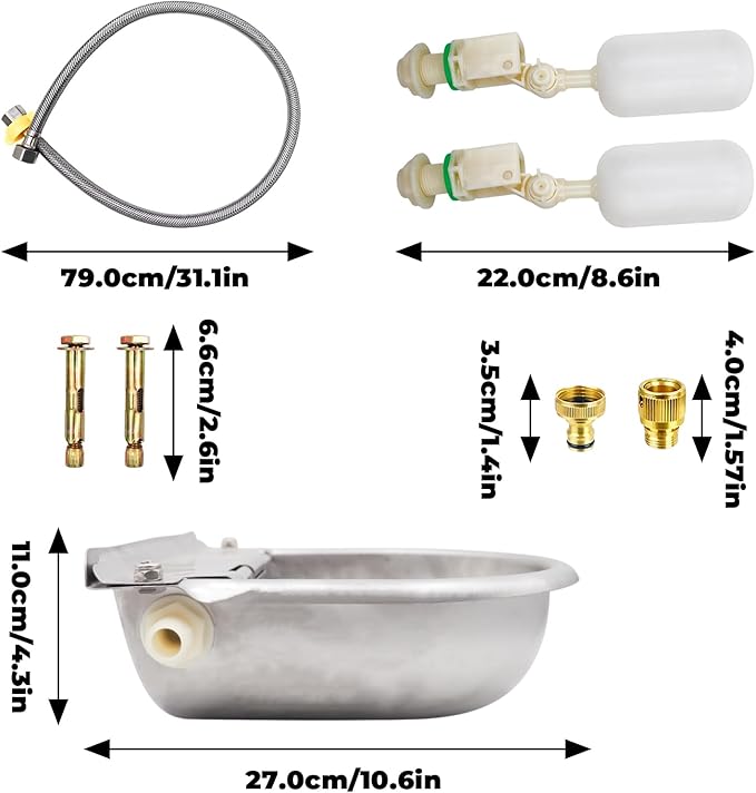 Chicken Coop Accessories, Automatic Water Dispenser Kit with Pipe and Float Ball Valve, Chicken Waterer, Watering System for Chick, Hen, Duck, Geese, Turkey, and Other Poultry
