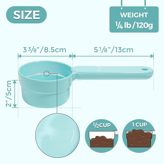 Melamine Pet Food Scoop, Cat Food Measuring Cups, Comfortable Long Handle Scoop for Dog, Cat, Ferret and Rabbit Food, 1 Cup Size Pet Food Feeding Scoop (Blue)