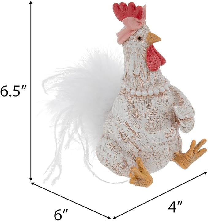 Hobby Lobby Farm Animal Kitchen Figurines, Farmyard Friends, Home Kitchen Coffee Bar Office Decor (Rooster with Pearls)