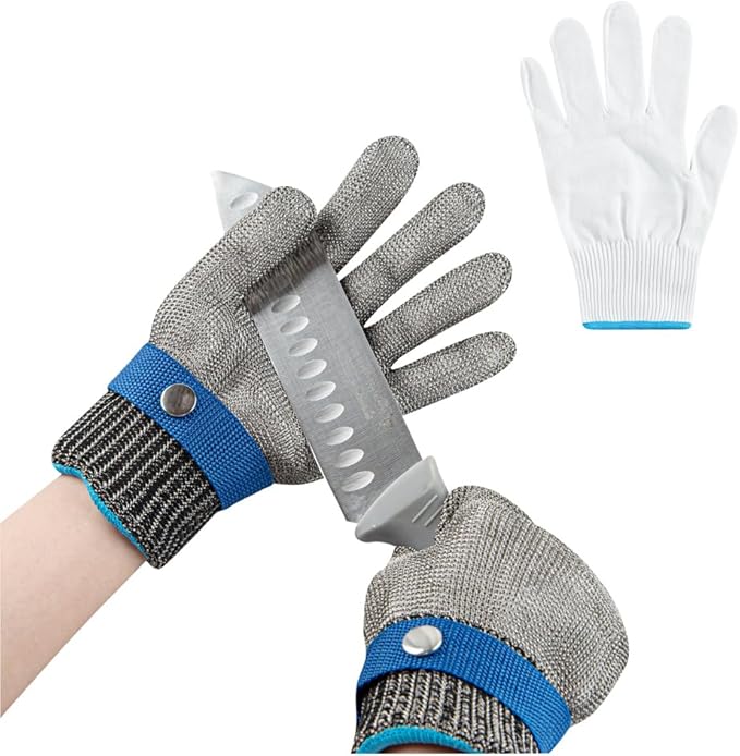 Restaurantware-Life Protector 9.3 x 3.9 Inch Kitchen Glove For Cutting, 1 306-Grade Steel Metal Glove - Level-9 Protection, Polyethylene Fabric, Stainless Steel Cutting Mitt, Durable, Dishwashable