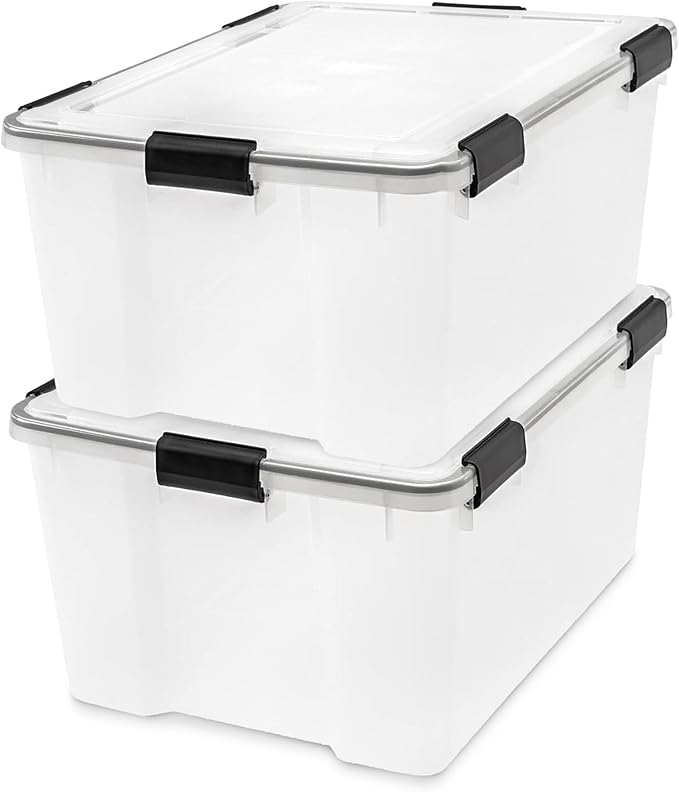 IRIS USA 4 Pack 63 Qt Storage Bins Plastic Gasket Box with Tight Latching Lids