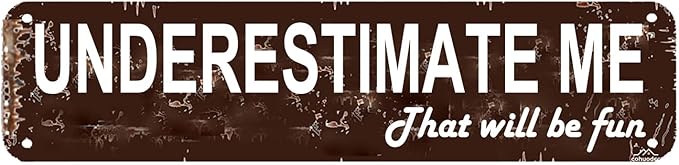 Underestimate Me That Will Be Fun Sign 16x4 Inch Rustic Motivational Metal Sign - Farmhouse Style Wall Decor for Office, Home Gym, Living Room