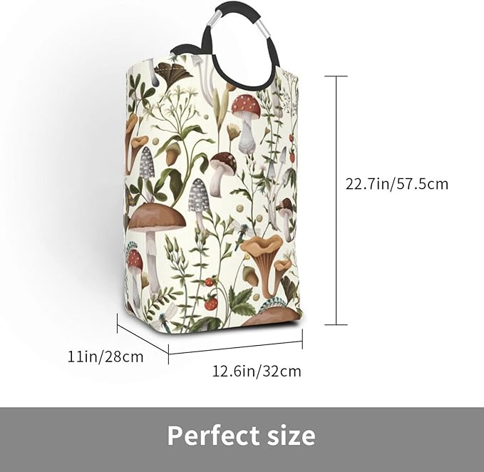 Mushrooms Berries Laundry Basket Green Plants Foldable Laundry Hamper Collapsible Laundry Baskets with Handles Clothes Hamper Laundry Tote Bag for Dorm Family Storage Bin 50L