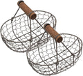 Alipis 2pcs Vintage Style Iron Wire Fruit Basket with Wooden Handle, Multi-function Kitchen Storage Organizer for Bread and Eggs, Decorative Metal Wire Basket for Home Countertop