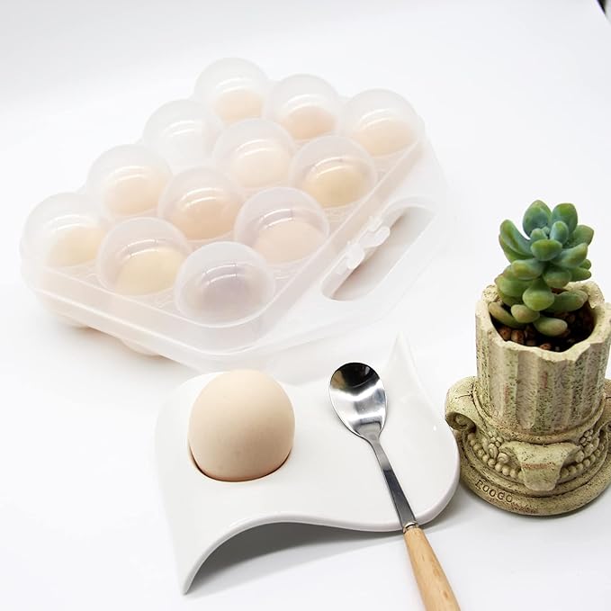 JAMOR 12 Grid Egg Storage Box Portable Box Basket, Shockproof Eggs Storage Necessary For Camping And Picnic, Portable Thickened Egg Box For Travel And Outdoor (White)