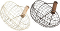 Garneck 2pcs Vintage Iron Storage Basket with Wooden Handles, Rustic Farmhouse Style Fruit and Bread Basket for Kitchen Countertop, Household Egg and Vegetable Organizer in Dark Gray