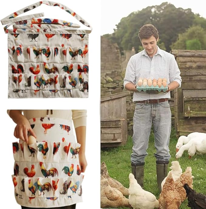 Egg Collecting Apron with 12 Deep Pockets - Perfect for Hen Duck and Goose Eggs | Farmhouse Kitchen Workwear