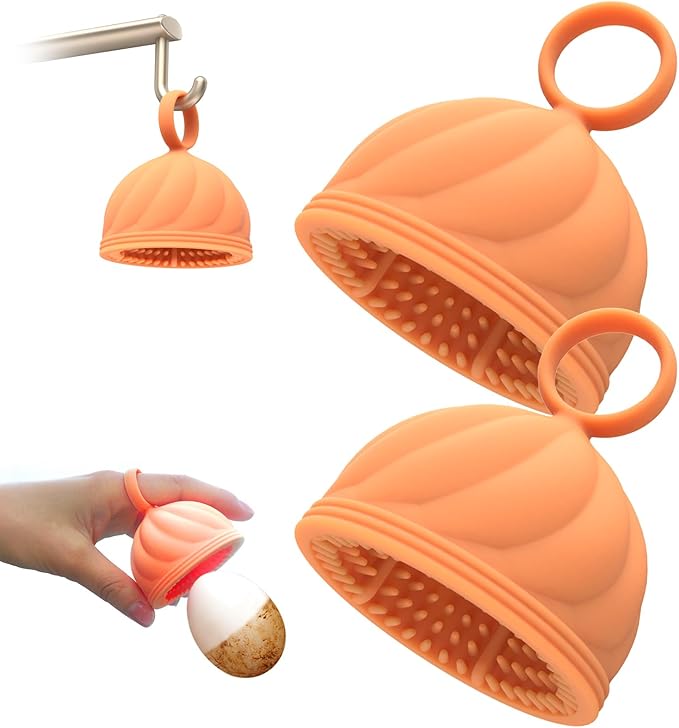 Egg Washer for Fresh Eggs - Upgraded 2.0 Silicone Egg Scrubber | Farm Fresh Egg & Vegetable Scrubber (Orange 2Pcs)