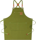 AFUN Chef Aprons for Women Men with Oversized Pockets, 12-Ounce Cotton Canvas Cross Back Water Repellent Apron (Army Green)