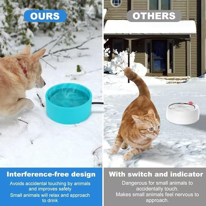 Heated Water Bowl for Cats & Dogs, 3.2L Heated Dog Bowl, Outdoor Heated Dog Water Dish in Winter, Thermostatic Control Anti-Freeze Heated Pet Water Bowl for Chicken,Duck,Goose,Rabbit