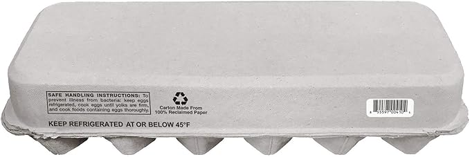 Blank 12-Egg Flat Top Paper Pulp Egg Carton with Nutrition Facts, Safe Handling Info, Optional UPC - 250 Pack