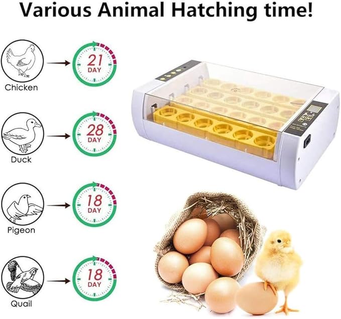 Egg Incubator Automatic Turning and Hatching Led Display 24 Digital Poultry Hatcher with Light for Chicken Duck Goose Birds Home Use