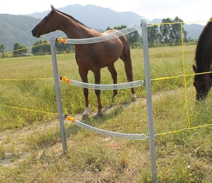 Electric Fence Spring Gate Kit,2pcs Electric Fence Spring Gates Stainless Steel 16 Feet Tension Livestock Fence Spring for for Field Fencing Pasture Gates