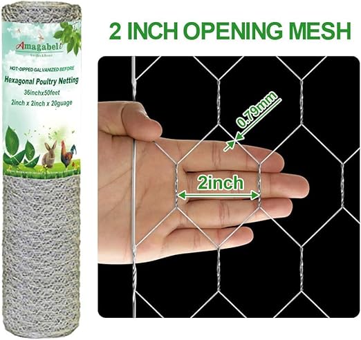 Amagabeli Chicken Wire Fencing Poultry Wire Netting 36inch x 50ft 2 Inch Hexagonal Galvanized Mesh Garden Fence Animal Barrier for Garden Protection Craft Rabbit Cage Dog Roll Chicken Coop Accessories