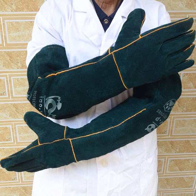 Animal Handling Gloves 24-inch Scratches Proof, Multipurpose Pet Gloves，Grabbing Reptile Bite Resistant XL Size, Green