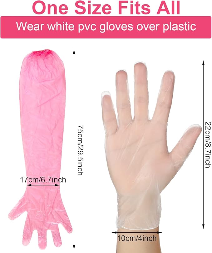 Honeydak 30 Pairs Field Dressing Gloves Disposable Deer Gutting Hunting Cleaning Gloves with Long and Short Mitten Combo PVC