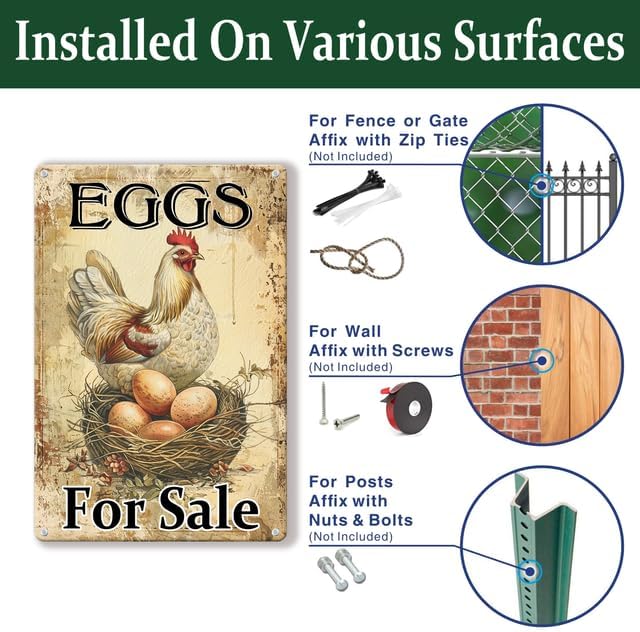 Farm Fresh Eggs For Sale Aluminium Sign 5in×8in, Sturdy Aluminum Metal Signs Rust Free, Fresh Chicken Eggs For Sale Yard Sign, Egg Sign With Stakes