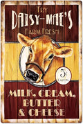 Vintage Old Iron Plaque | Farm Fresh Milk Cream Butter Iron Artwork Tinplate Wall Decoration | Retro Nostalgic Tin Metal Signs Wall Art of Farm/Kitchen/Supermarket