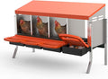 Chicken Nesting Box 4 Hole, Galvanized Steel Nest with Roll Away Egg Collection & Swing Perch, Easy-Clean Laying Box for Hens, Heavy Duty Design for Chicken Coop