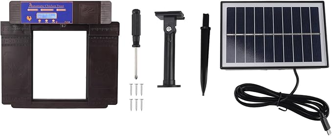 Automatic Chicken Coop Door Solar Powered Poultry Door Opener with Timer Mode Anti Pinch IP45 for Chickens Ducks Geese (Dark Brown)