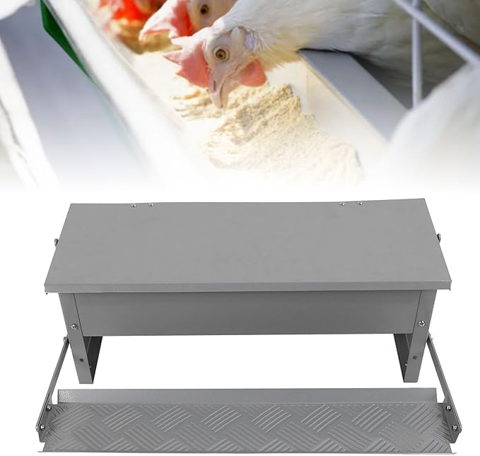 Automatic Chicken Feeder, Large Metal Poultry Feeder with Chicken Feeders No Waste Auto Food Dispenser for Chickens Capacity Coop Accessories Food for Laying Hens