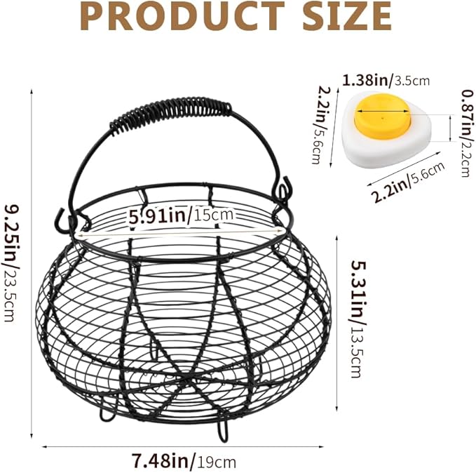 Chicken Wire Egg Basket for Gathering Fresh Eggs,Vintage Chicken Egg Collecting-Basket with Handle,Farmhouse Metal Wire Eggs Holder-Basket for Easter Christmas Kitchen DecorBlack)