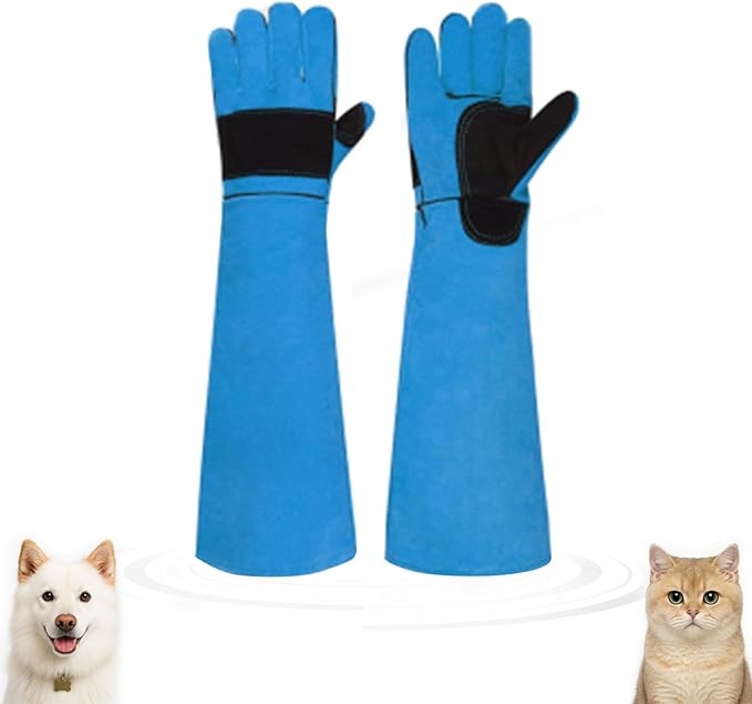 23.43inch Animal Handling Gloves, Animal Control Gloves Bite Resistant Snake Proof Cowhide Reinforced Leather Protection Dog Training Glove for Cats Scratch Reptiles Birds Falcon Grabbing
